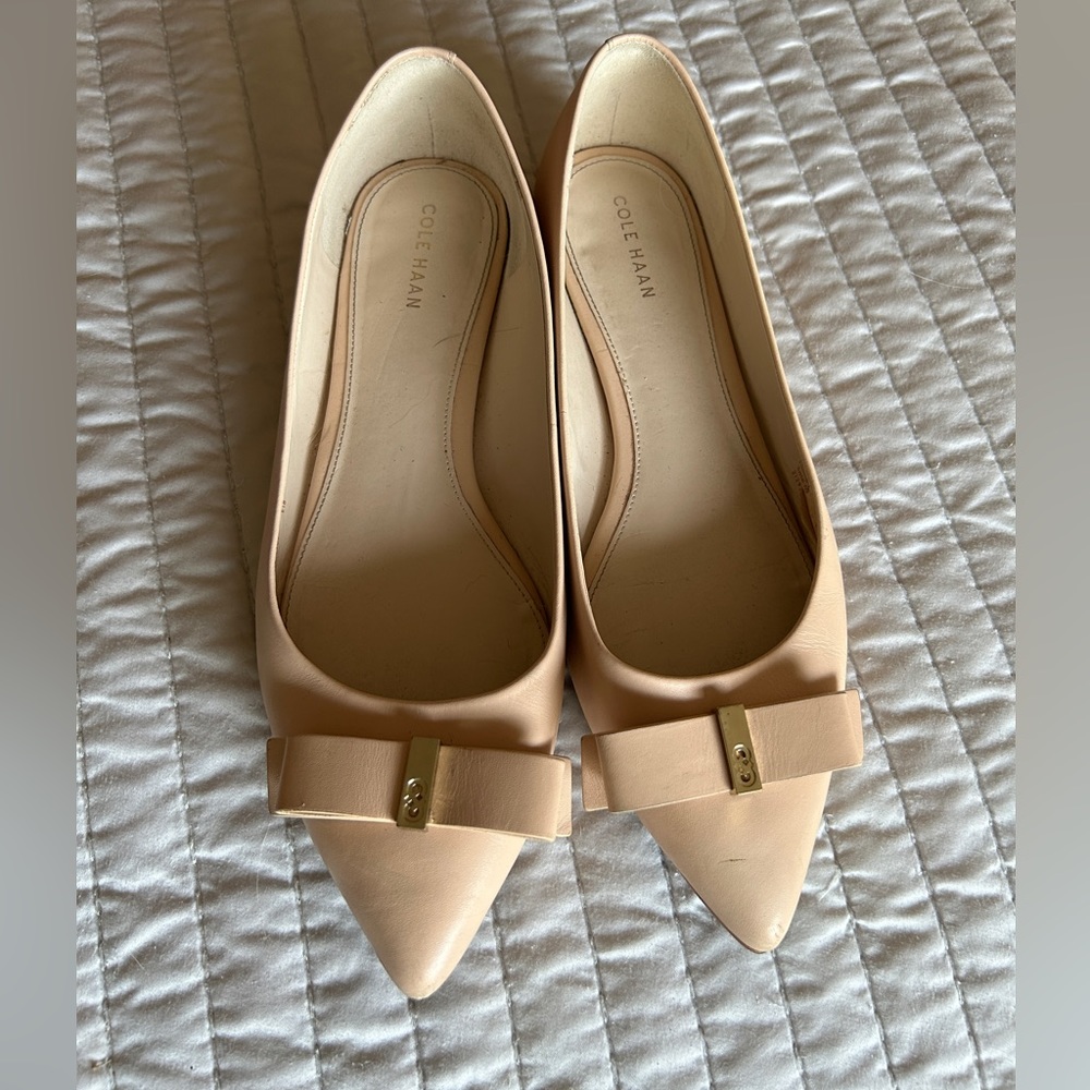 Cole Haan leather flats, pointed toe with bow